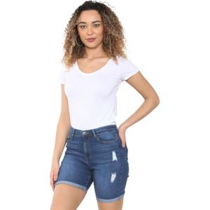 Enzo | Dames Ripped Denim Shorts - Middenblauw - Maat 48