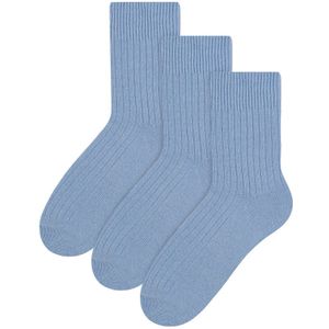 Steven - 3 Paar Multipack Dames Wol Gebreide Sokken | Warme Kousen Jurk Sokken - Blauw - Maat 36-39