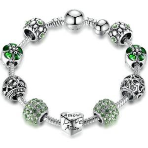 Swarovski - Armband met bedeltjes met groene Swarovski-kristallen en hartenkralen