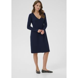 Jurk - CUjaniz Feminine - Donkerblauw - Gebreide Jurk - V-hals - Lange Mouwen
