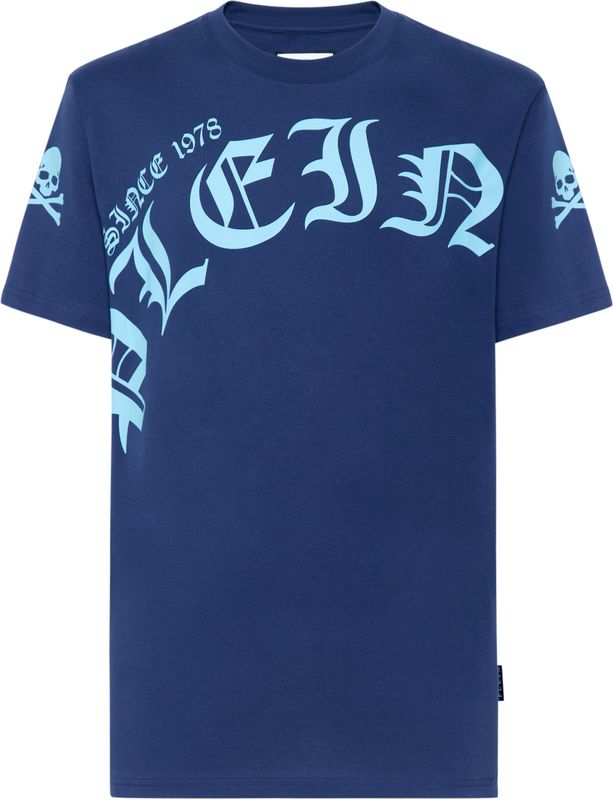 Philipp Plein - T-shirt - Blauw - Katoenen Jersey - Ronde Hals - Korte Mouwen