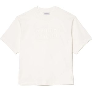 Lacoste Dames/Dames Geborduurd Katoenen Oversized Tennis T-shirt (Crème)