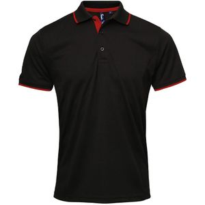 Premier Heren Coolchecker Contrast Pique Poloshirt (Zwart/Rood)