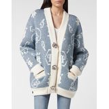 Philipp Plein - Jacquard Cardigan Monogram - Rood - Dames - Merinowol