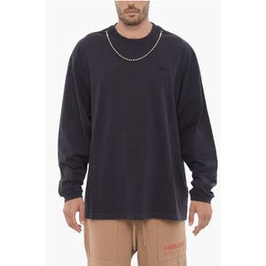 T-shirt - Blauw - Lange Mouwen - Ronde Hals - Zilverkleurige Ketting