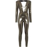 Philipp Plein - Padded Shoulder Lamé Jumpsuit - Geel - Dames