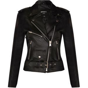 Dames - Bikerjack - Zilver - Rundleer - Mansfield