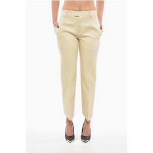 Katoenen broek met plooien aan de voorkant en gebogen ontwerp in beige