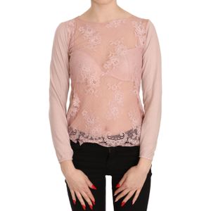 PINK MEMORIES Roze Kant Doorzichtige Lange Mouwen Blouse
