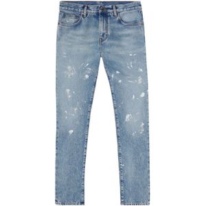 Jeans - Gebroken Wit - Diag Outline Print - Vintage Blue