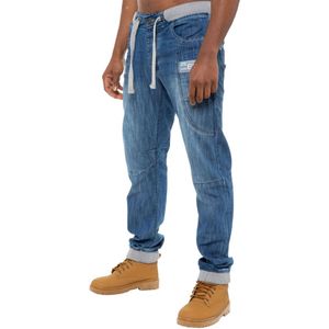 Enzo | Heren Denim Cuffed Jogger Jeans - Blauw - Maat 28/32