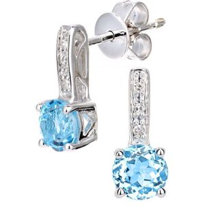 9ct witgouden diamanten en blauwe topaas edelstenen ronde geslepen oorbellen