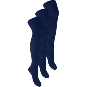 Steven - Dames 3 Paar Over Knie Wol Sokken | Multipack Vrouwen Lange Sokken - Blauw