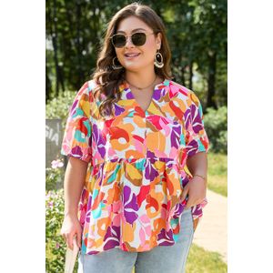 Plus Size Bloemenprint Puff Sleeve Blouse