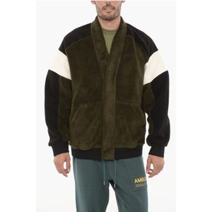 Fleece KIMONO Sweatshirt in kleurblok in Nero, Verde