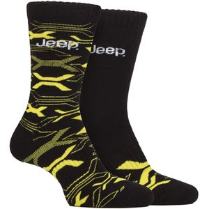 Heren Bamboe Werk Bood Socks | Jeep | Zachte en Ademend Dikke Heavy Duty Gevoerde Sokken, Gebreide Geribbelde Wandelsokken - Zwart / Geel