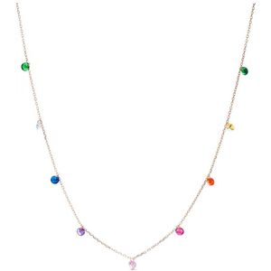 Luxenter collier, gemaakt van 925 sterling zilver en veelkleurige zirkonia's met een 18 karaat roségoudkleurige afwerking.