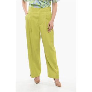 Geplooide palazzobroek van wol in geel