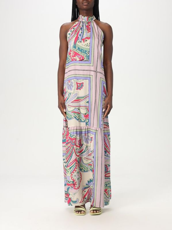 Liu Jo - Longuette Jurk - Multicolor - Satijn - Off-Shoulder Halslijn