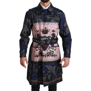 Dolce & Gabbana Men's Blue Royal Crown Trenchcoat Zijden Jas - Maat XS