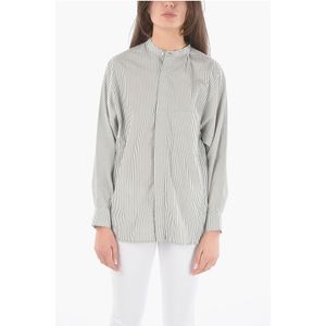 Gestreept oversized overhemd met borstzak in grijs