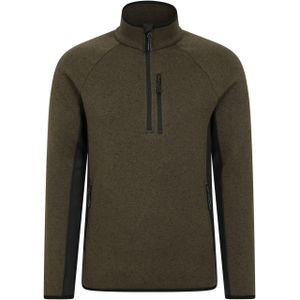 Mountain Warehouse - Treston - Fleece Top - Kaki Groen - 100% Polyester, Anti-Pilling, Hoog-Neck, Halve Rits
