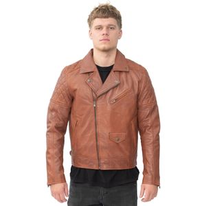 Leren Bikerjack - Gibraltar - Heren - Hoogwaardig Schapennappaleer - Met Rits