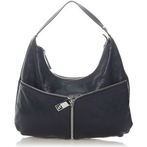 Vintage Fendi Unzipped Leather Hobo Bag Black