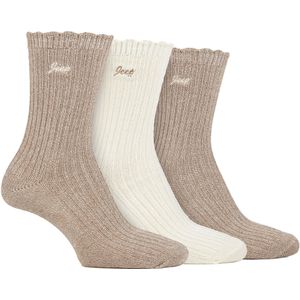 Dames Bamboe Boot Sokken | Jeep | Schattige Ribbelsche Aanslag Sokken voor Dames, Blaarwerende Gebreide Gevoerde Sokken - Taupe / Crème