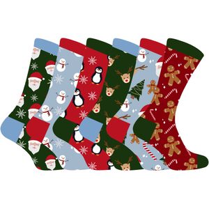 Sock Snob - Kleurrijke Kerstsokken - Kinderen - Ademend - Katoen - Verpakking van 6 Stuks