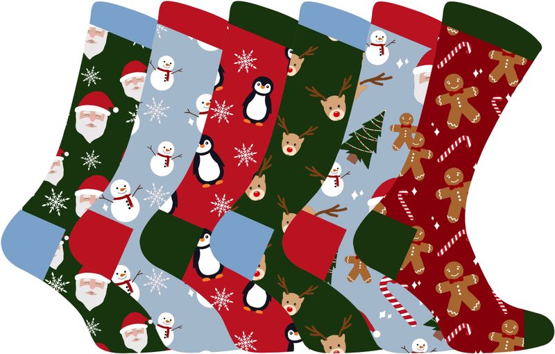 Sock Snob - Kleurrijke Kerstsokken - Kinderen - Ademend - Katoen - Verpakking van 6 Stuks