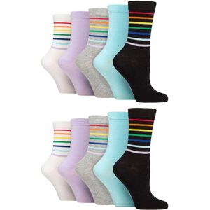 Wildfeet - 10 Paar Dames Bamboe Crewsokken - Jacquard Sokken - Regenboog