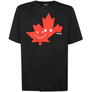 Dsquared2 Maple Leaf Emoji Slouch Fit zwart T-shirt