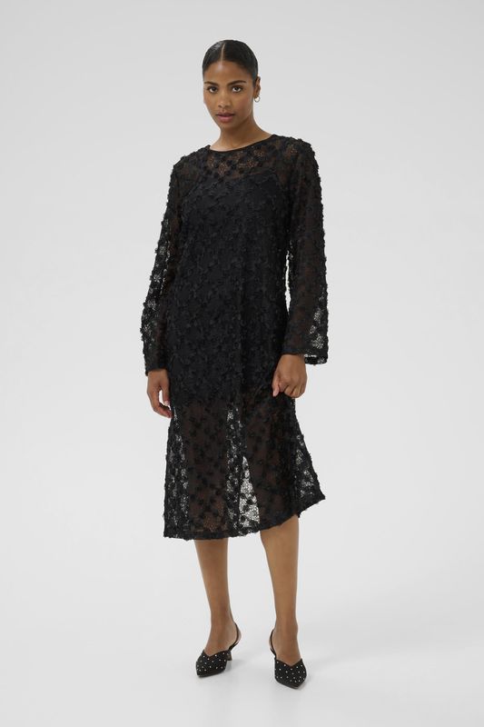 Jurk - Kanten Midi-jurk - Zwart - Regular Fit