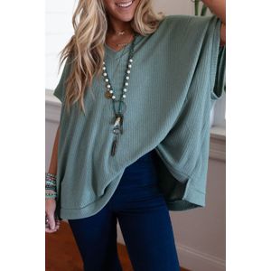 Geribbelde Trui met V-hals en Korte Mouwen