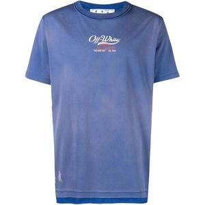 Off-White - Wave Off Raw - T-shirt - Gebroken Wit - Slim-fit - Paars