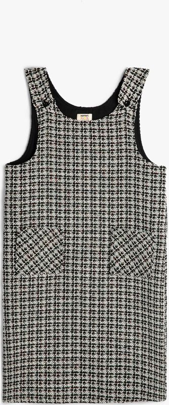 Koton - Jurk - Zwart/Wit - Geruit - Mouwloos - Knoopsluiting