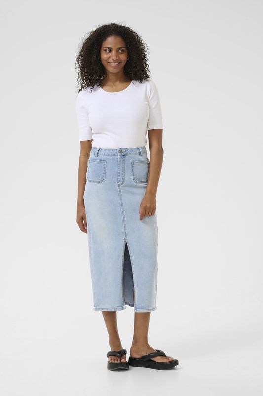 Kaffe - Kakarla - Denim Rok - Lichtblauw - Hoge Taille - Voorste Split
