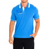 La Martina - Blauw-Witte Polo Shirt - Heren - Katoen - Korte Mouwen
