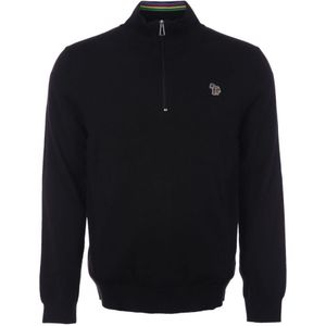 Men's Paul Smith Zebra Logo Half-Zip Knitted Sweatshirt In Black - Maat S