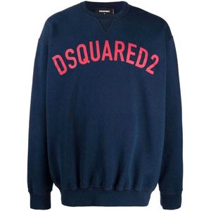 DSquared2 Heren Gebogen Logo Sweater (Marineblauw)