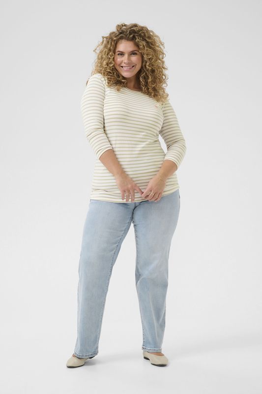 KAFFE - KCLia - T-shirt - Donkerbeige/Wit - Gestreept