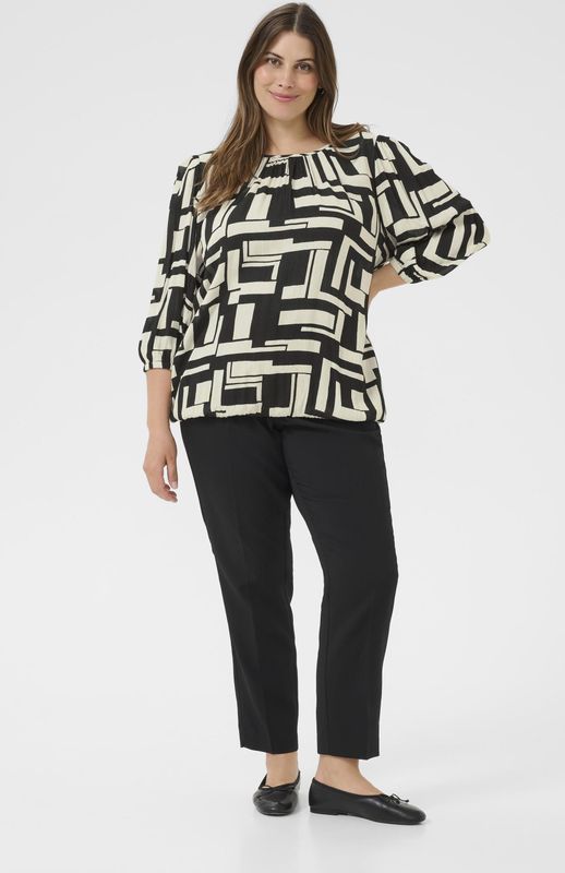 Kaffe Curve - Blouse - Veelkleurig - Grafische Print Zwart/Wit