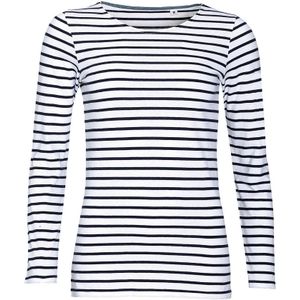 SOLS Dames/dames Marine Long Sleeve Stripe T-Shirt (Wit/Zwaar) - Maat XL