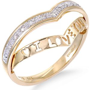 9kt geelgouden 'I Love You'-diamanten Wishbone-ring