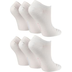 Wildfeet - 6 Paar Dames Bamboo Liner Sokken - Contrast Footstamp Sokken - Wit