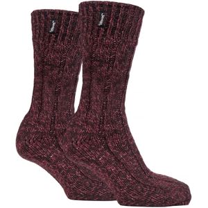 Heren Wol Wandelsokken | Jeep | Gebreid Geribbeld Ontwerp Gevoerde Bootsokken voor Trekking, Hardlopen, Wandelen - Bruin / Bessen