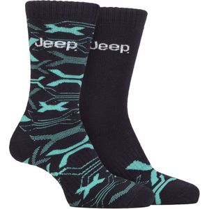 Heren Bamboe Werklaarzen Sokken | Jeep | Zachte en Ademende Dikke Stevige Gevoerde Sokken, Gebreide Ribbels Stijl Wandelsokken - Marineblauw / Turkoois