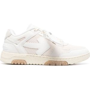 Off-White Out Of Office Slanke Leren Mesh-sneakers In Crèmewit - Maat 45