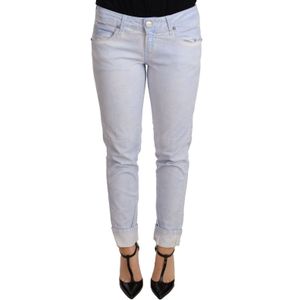 Acht Lichtblauwe Katoenen Vouwzoom Skinny Jeans
